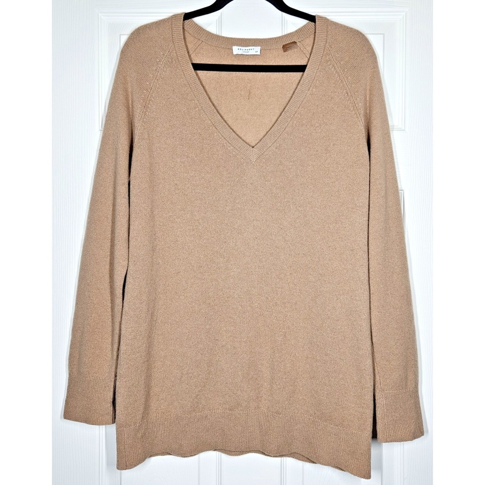 Equipment Femme Asher Tan V-Neck 100% Cashmere Tunic Sweater S Oversized Luxury - Picture 1 of 7